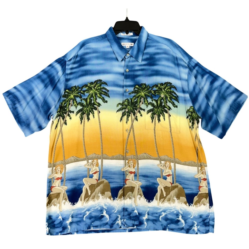 Vintage Pierre Cardin Hawaiian Shirt Mens XL Rayon Short Sleeve‎ 90s Tropical